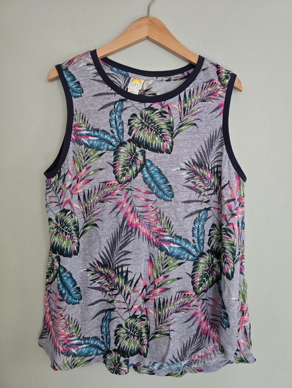 C&C California Light Purple Heather Tropical Leaf Tank with Dark Gray Trim, XL
